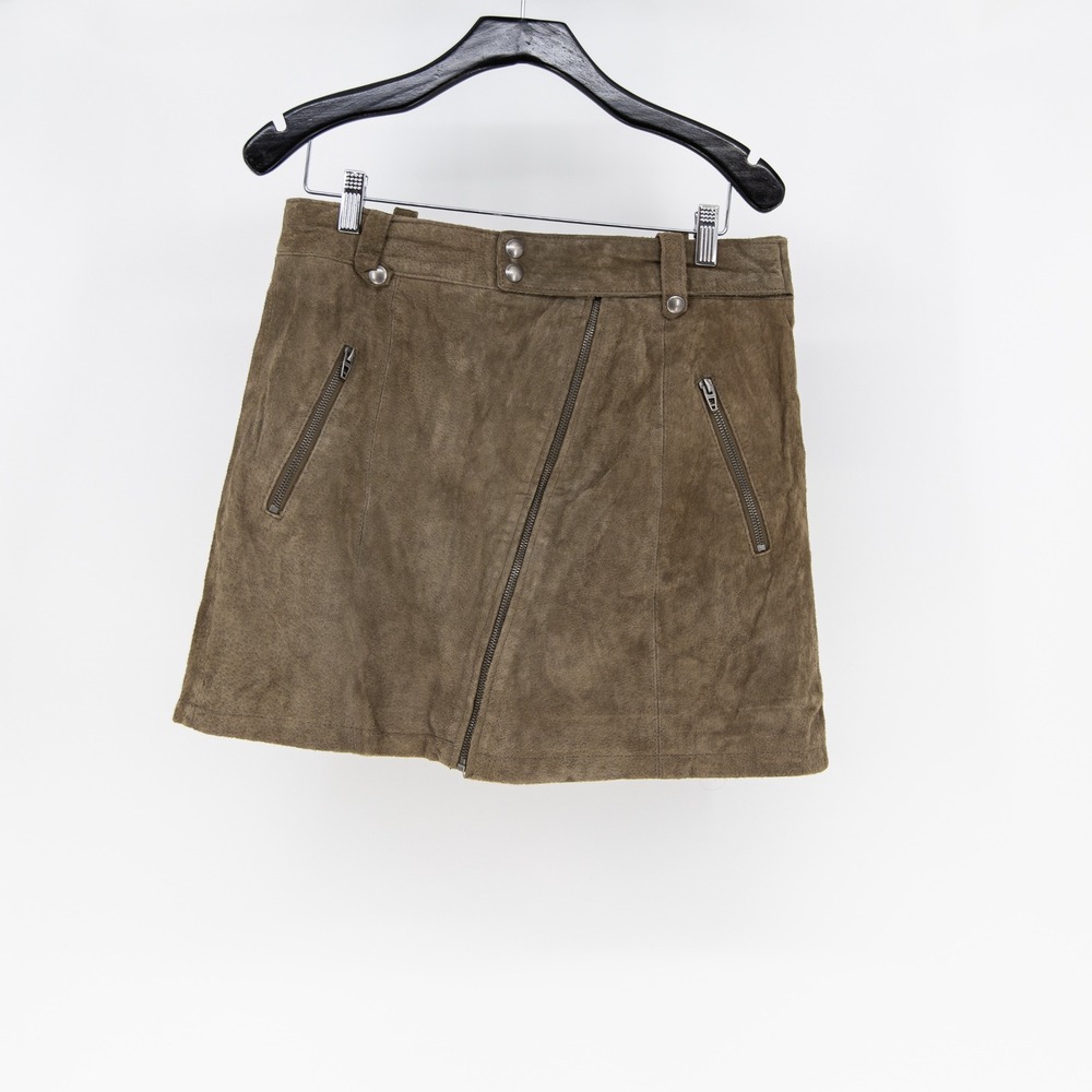 BLANK NYC Genuine Suede Leather Asymmetrical Zip Mini Skirt Taupe 31